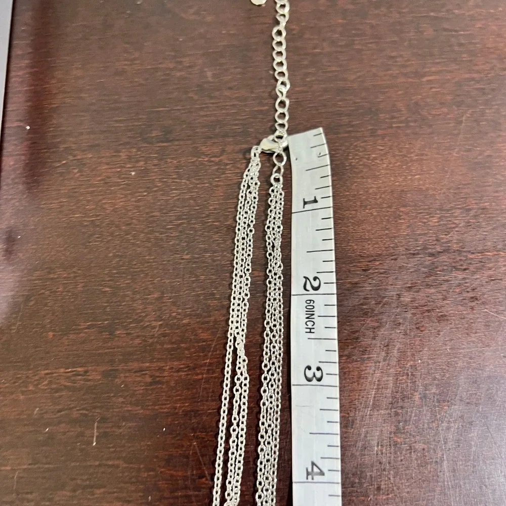 LOFT Silver Tone Necklace 3-Layer Gray Teardrop Pendant Adjustable Chain